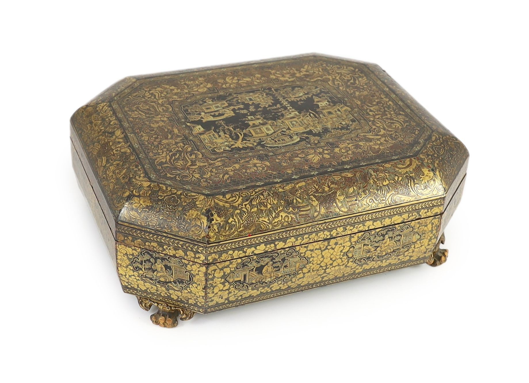 A Chinese gilt-decorated lacquer games box, mid 19th century, 37. 5 cm wide